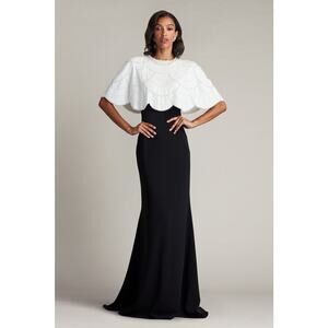 REBA EMBELLISHED CAPE OVERLAY GOWN. Size 8